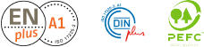 ENplus A1- DINplus PEFC certificaten logo's