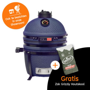 Kamado Keij Compact Blauw Actie Grizzly Grills Houtskool Showroom