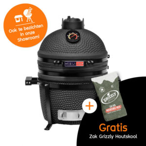 Kamado Keij Compact Zwart Actie Grizzly Grills Houtskool Showroom