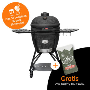 Kamado Keij Large Zwart Actie Grizzly Grills Houtskool Showroom